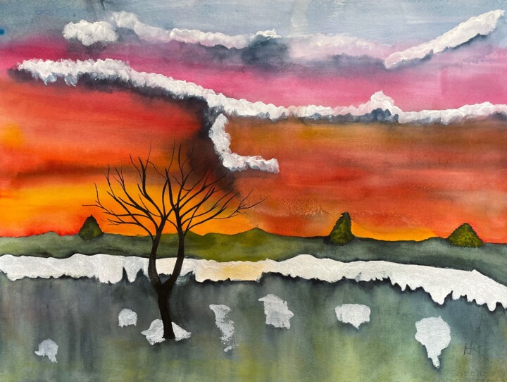 Malarstwo zatytułowany „High Desert Sunrise” autorstwa Nancy Riedell, Oryginalna praca, Akwarela