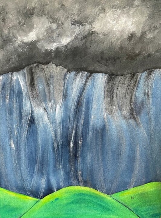 Schilderij getiteld "Abstract Rainstorm" door Nancy Riedell, Origineel Kunstwerk, Aquarel