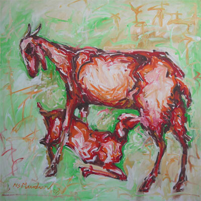 Peinture intitulée "Goat" par Ns, Œuvre d'art originale