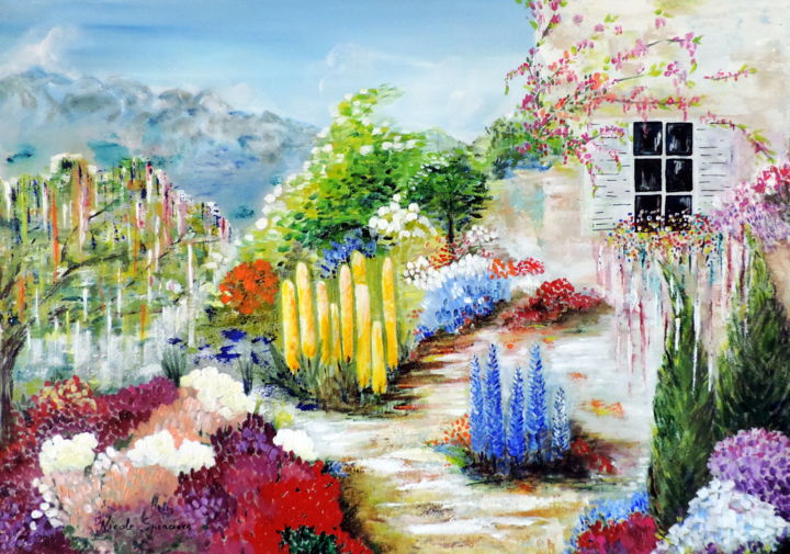 "Mes jardins en déli…" başlıklı Tablo Nicole Spiraers tarafından, Orijinal sanat, Akrilik Ahşap Sedye çerçevesi üzerine mont…