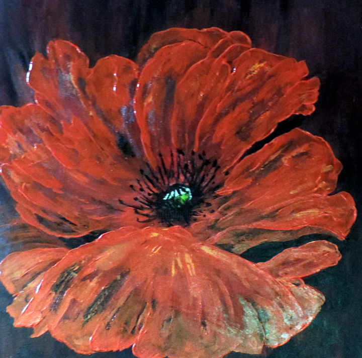 Painting titled "Coquelicot...  4" by Nicole Spiraers, Original Artwork, Acrylic Mounted on Wood Stretcher frame