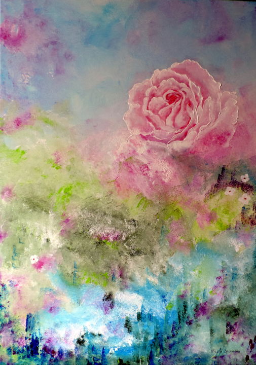 Peinture intitulée "Le parfum d'une rose" par Nicole Spiraers, Œuvre d'art originale, Acrylique Monté sur Châssis en bois