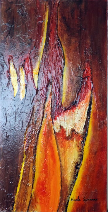 Peinture intitulée "écorce d'eucalyptus…" par Nicole Spiraers, Œuvre d'art originale, Acrylique Monté sur Panneau de bois