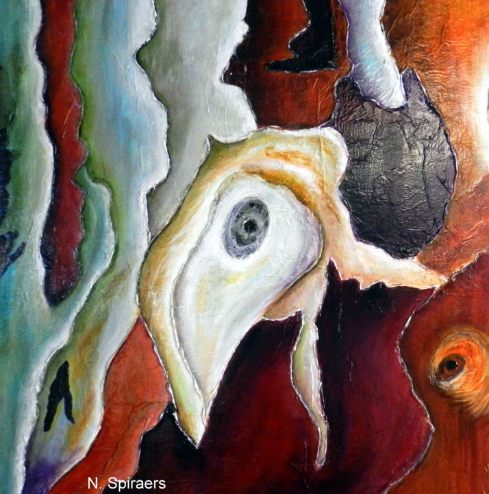 Pintura intitulada "Ecorce d'eucalyptus…" por Nicole Spiraers, Obras de arte originais, Acrílico