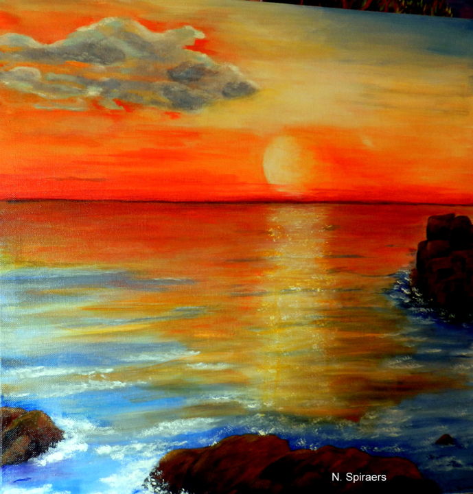 Painting titled "Coucher de soleil e…" by Nicole Spiraers, Original Artwork, Acrylic