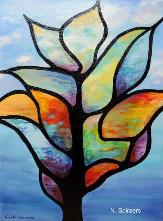 Painting titled "Petite fleur 2" by Nicole Spiraers, Original Artwork