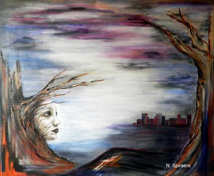 Painting titled "Auprès de mon arbre" by Nicole Spiraers, Original Artwork, Acrylic