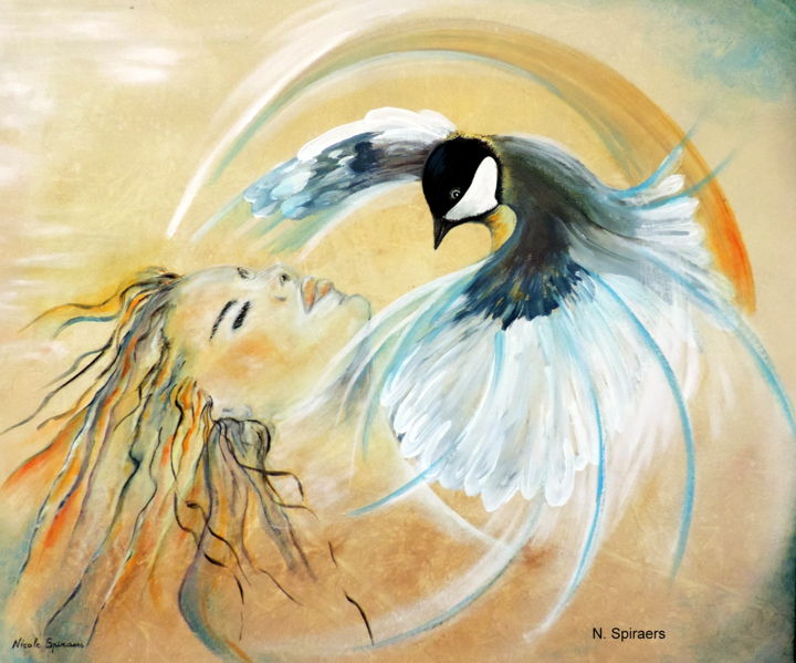 Peinture intitulée "Fais comme l'oiseau…" par Nicole Spiraers, Œuvre d'art originale, Acrylique Monté sur Châssis en bois