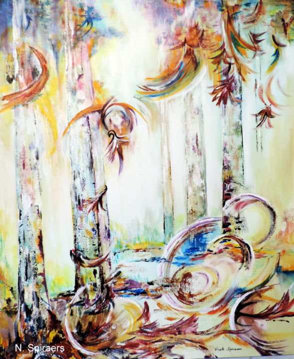 Картина под названием "Danse avec le vent" - Nicole Spiraers, Подлинное произведение искусства, Акрил Установлен на Деревянн…