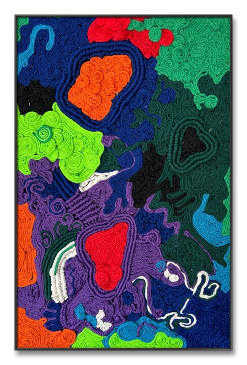 Textile Art με τίτλο "Colourful waves." από Ntokozo Buthelezi, Αυθεντικά έργα τέχνης, String Art Τοποθετήθηκε στο Ξύλινο φορ…