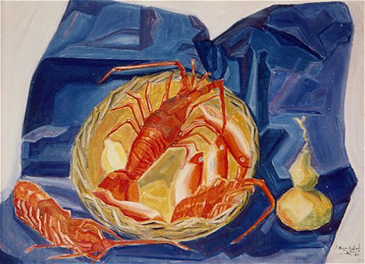 Schilderij getiteld "Sea food" door Roula Ntouli-Alexiou, Origineel Kunstwerk, Olie