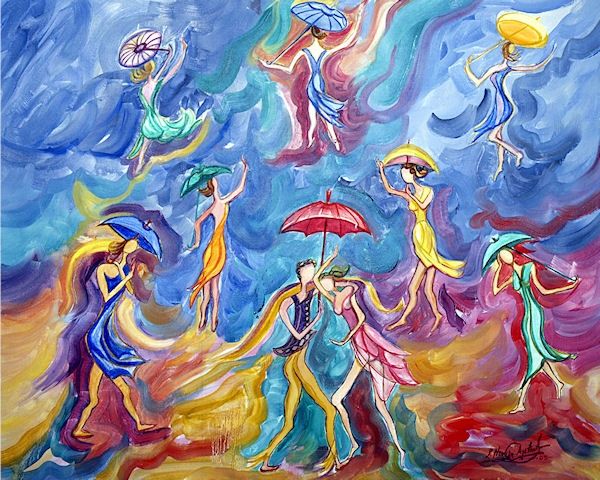 Painting titled "Dance pursuits" by Roula Ntouli-Alexiou, Original Artwork, Oil