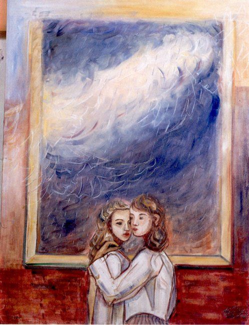 Painting titled "Window in the rain" by Roula Ntouli-Alexiou, Original Artwork, Oil