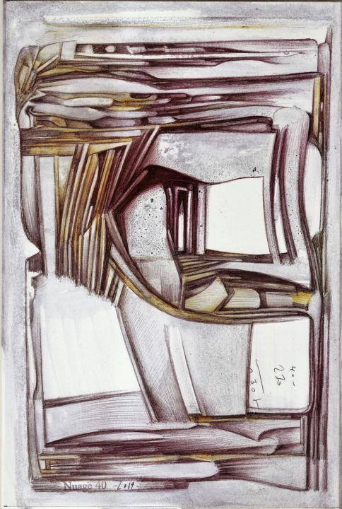Рисунок под названием "L'embarquement pour…" - Nuage 40, Подлинное произведение искусства, Шариковая ручка