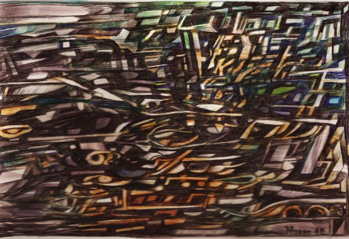 Dessin intitulée "diffractions et pan…" par Nuage 40, Œuvre d'art originale, Stylo à bille
