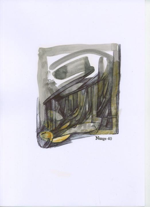 Zeichnungen mit dem Titel "INTERROGATION MUETTE" von Nuage 40, Original-Kunstwerk, Kugelschreiber