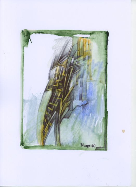 Dessin intitulée "ESCALIER POUR L'ÉCH…" par Nuage 40, Œuvre d'art originale, Stylo à bille
