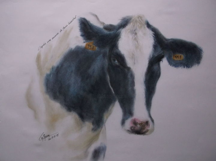 Painting titled "Vache" by Chantal Bacon, Original Artwork, Pastel