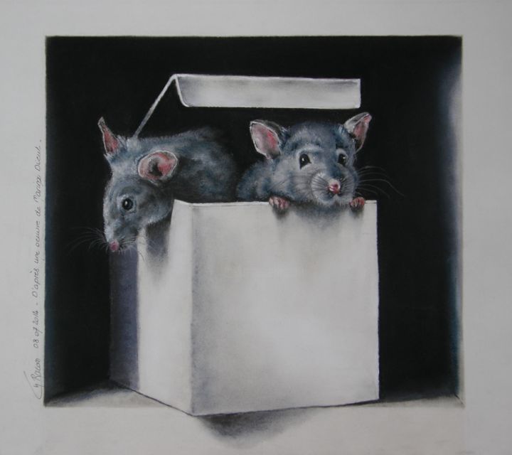 Painting titled "les souris" by Chantal Bacon, Original Artwork, Pastel