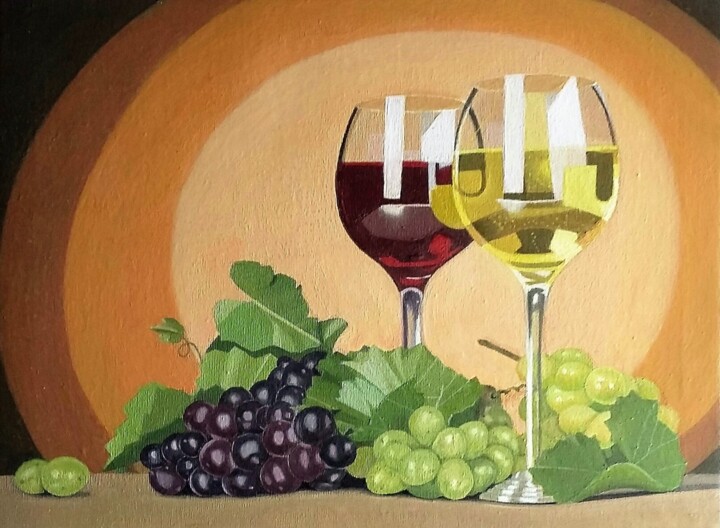 Pittura intitolato "copos de vinho 1" da Nuno Santos, Opera d'arte originale, Olio