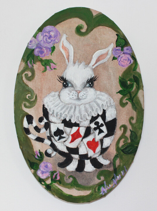 Malerei mit dem Titel "White Rabbit" von Nunuel, Original-Kunstwerk, Acryl