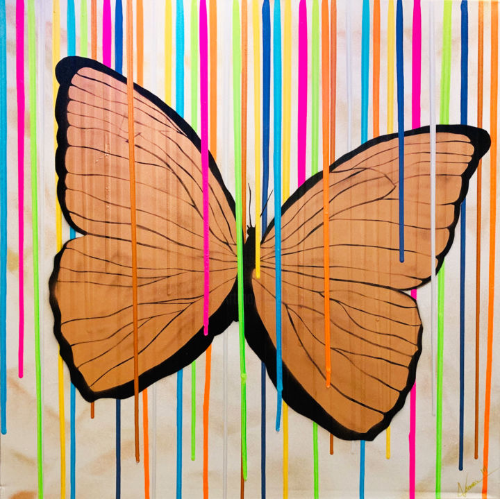 Painting titled "Dripping Butterfly" by Nunurs, Original Artwork, Spray paint