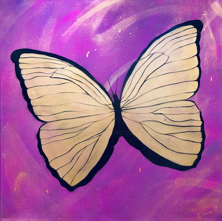 Schilderij getiteld "Gold Butterfly" door Nunurs, Origineel Kunstwerk, Graffiti