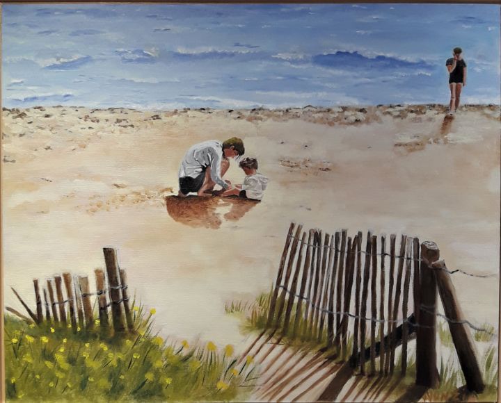 Malarstwo zatytułowany „Jeu de plage” autorstwa Nunzia Alfano Bounakhla, Oryginalna praca, Olej