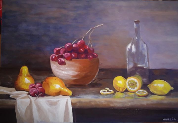Malerei mit dem Titel "Les raisins" von Nunzia Alfano Bounakhla, Original-Kunstwerk, Öl