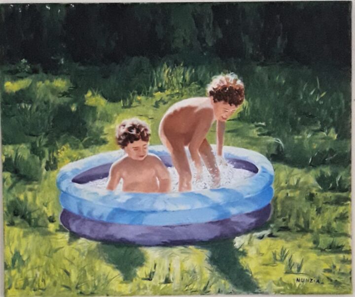 Peinture intitulée "Jeux d'enfants" par Nunzia Alfano Bounakhla, Œuvre d'art originale, Huile