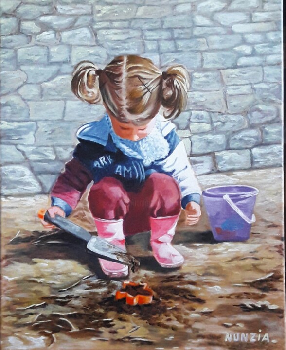 Pintura titulada "La petite fille et…" por Nunzia Alfano Bounakhla, Obra de arte original, Acrílico