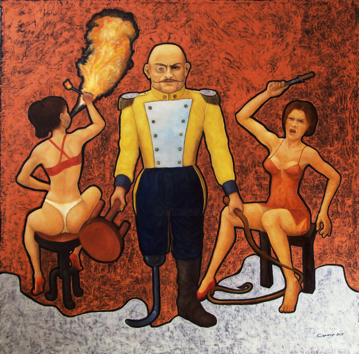 Painting titled "Il domatore" by Nunzio Capece, Original Artwork, Oil