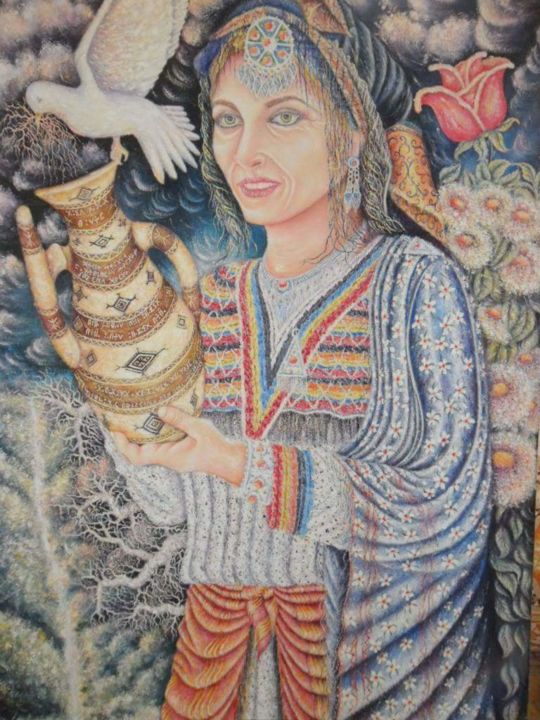 Ζωγραφική με τίτλο "Femme Kabyle01" από Nurdin Tamughli, Αυθεντικά έργα τέχνης