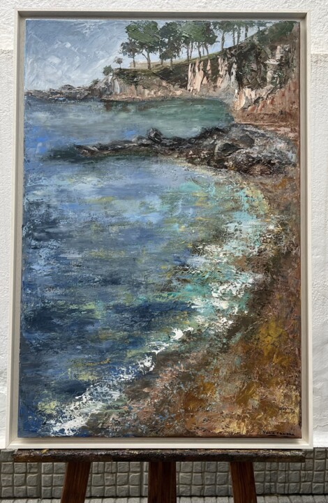 Painting titled "Acantilado" by Nuria Candau, Original Artwork, Oil Mounted on Wood Stretcher frame