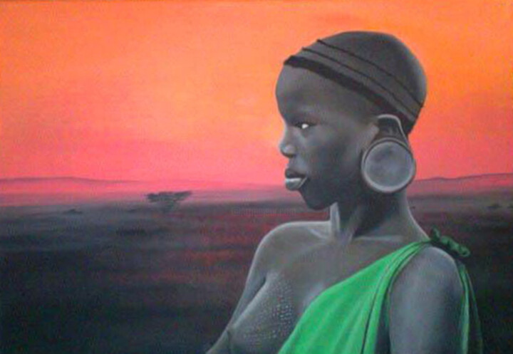 Painting titled "Surma woman" by Núria Huguet, Original Artwork, Acrylic