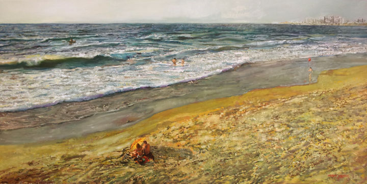 Peinture intitulée "people-on-jaffa-sea…" par Shany, Œuvre d'art originale