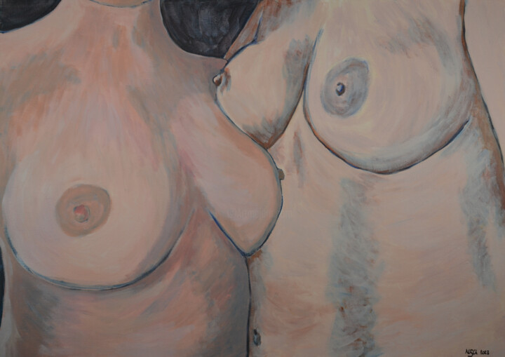 Painting titled "Tendresse" by Nusch, Original Artwork, Acrylic Mounted on Wood Stretcher frame