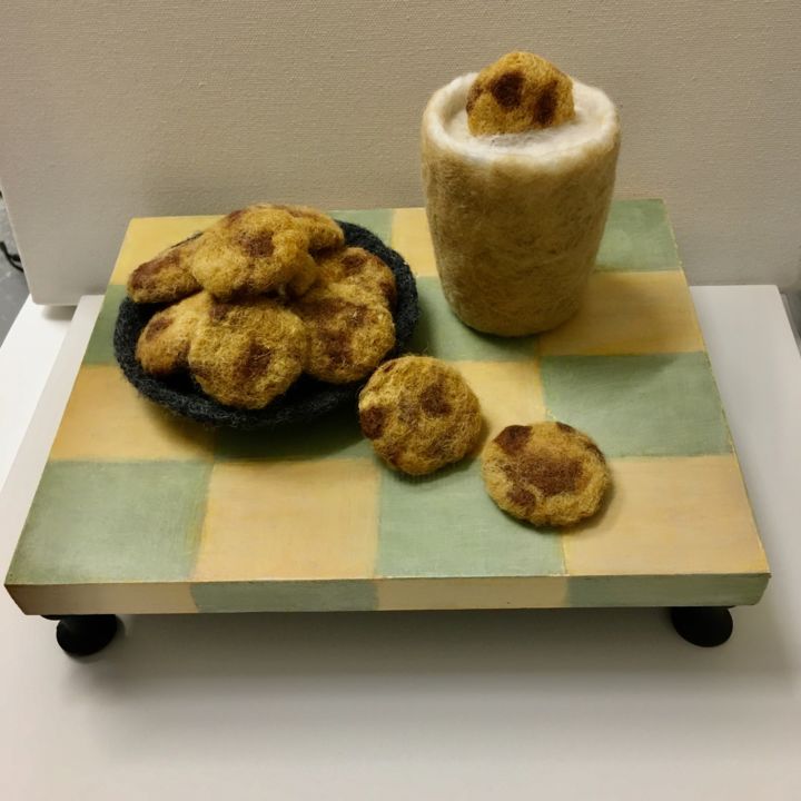Sculpture titled "Milk & Cookies" by Maria Rogers, Original Art, Fabric