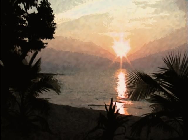 Painting titled "Sunset Shore" by Finn Stamp, Original Artwork