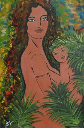 Peinture intitulée "mother and child" par Nvjasmin, Œuvre d'art originale