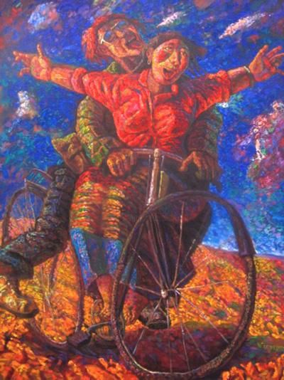 Painting titled "Bicycle no2" by Tsering Nyandak, Original Artwork