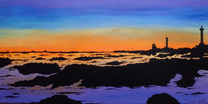 Pintura titulada "phare-dans-la-nuit-…" por Nyls  Eliot, Obra de arte original, Acrílico