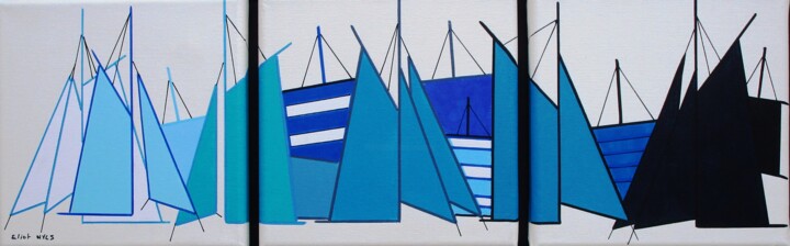 Painting titled "Voiles bleues- Trip…" by Nyls  Eliot, Original Artwork, Acrylic