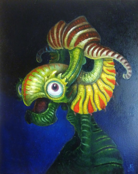 Painting titled "Инопланетянин" by Anna Borachuk, Original Artwork, Oil