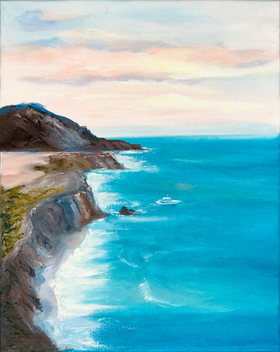 Painting titled "Big Sur Seascape Su…" by Olga Chernetsova, Original Artwork, Oil