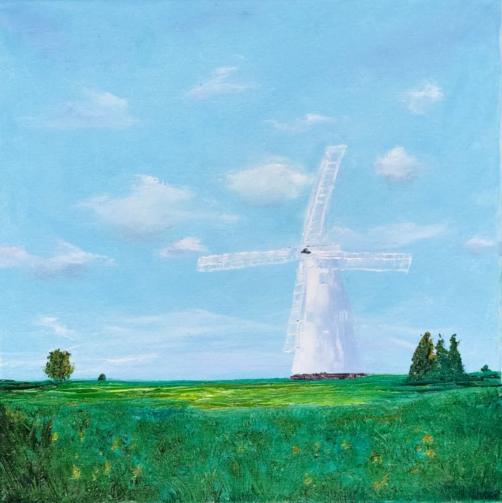 Painting titled "Windmill Painting I…" by Olga Chernetsova, Original Artwork, Oil
