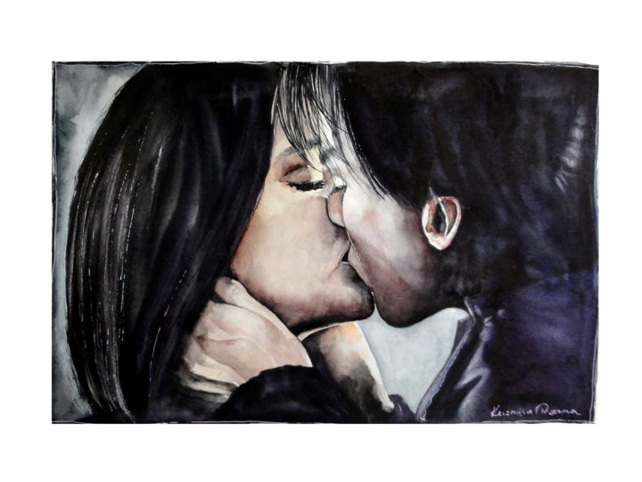 Painting titled "Kiss" by Oksana Kuzmina, Original Artwork, Watercolor