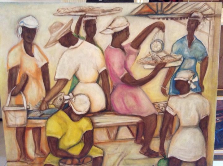 Painting titled "The Fishermen" by O. Marsh, Original Artwork, Oil