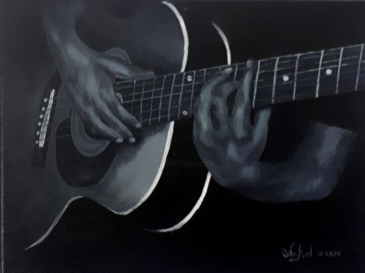 Pintura intitulada "his favorite guitar" por O. Motik, Obras de arte originais, Acrílico
