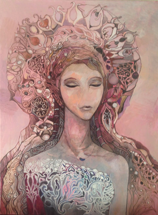 Картина под названием "pink-pearl.jpg" - Olga, Подлинное произведение искусства, Масло